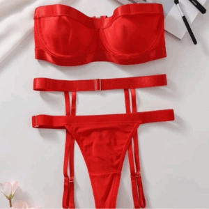 Red 3 Piece Lingerie set with Zipper