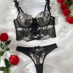 Transparent Embroidery  Bra & Panty set Drop waist design