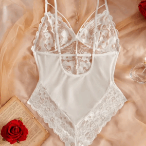 White Lace Mesh Thong Bodysuit