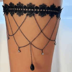 Elegant Black Lace Thigh Chain with Multi Layer Tassels